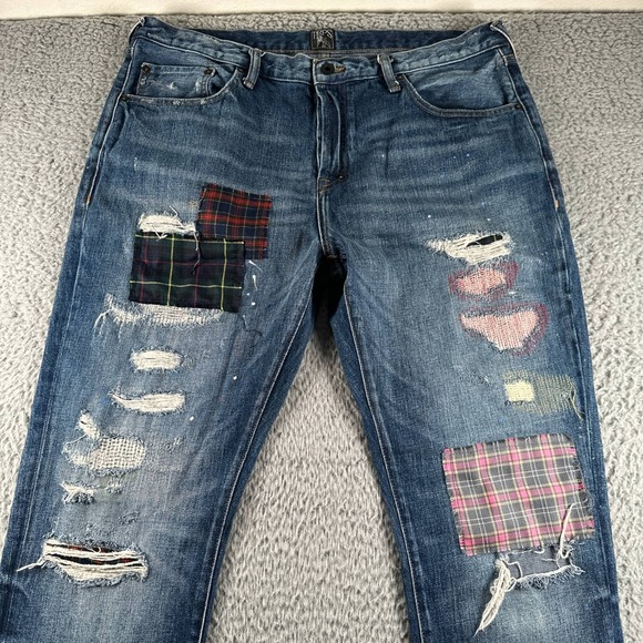 PRPS Le Sabre Jeans Mens 36 Distressed Paint Splatter Patchwork Indigo Tapered - Picture 2 of 16